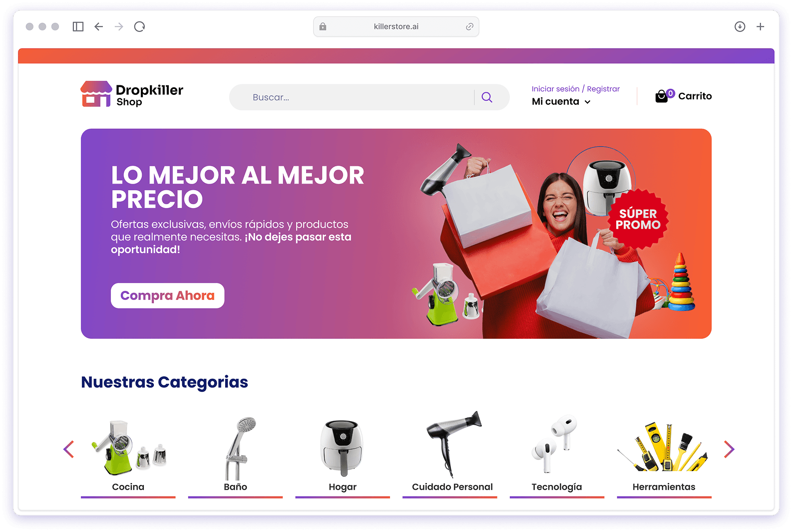 Tienda de ejemplo en escritorio