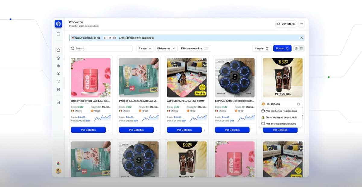 Dashboard de productos de DropKiller